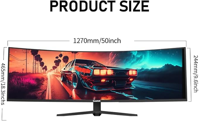Gawfolk 49 Inch Ultra-Wide Curved Gaming Monitor, 120Hz Ultrawide PC Screen 5120x1440, FreeSync, Height Adjustable, HDMI 2.1/DP 1.4, Compatible Wall Mount