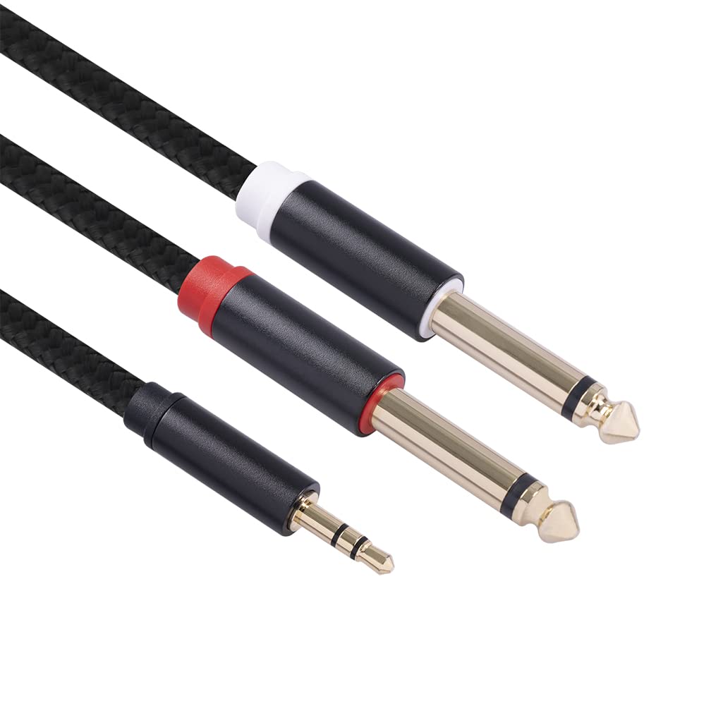 3.5mm to Dual 1/4 Adapter 1/8 to 6.35mm TS Mono Audio Cable Stereo Breakout Cord Y Splitter Compatible with iPhone, iPod, Computer Sound Card, Headphone, Speaker, Home Stereo System (3.3FT/1Pack)