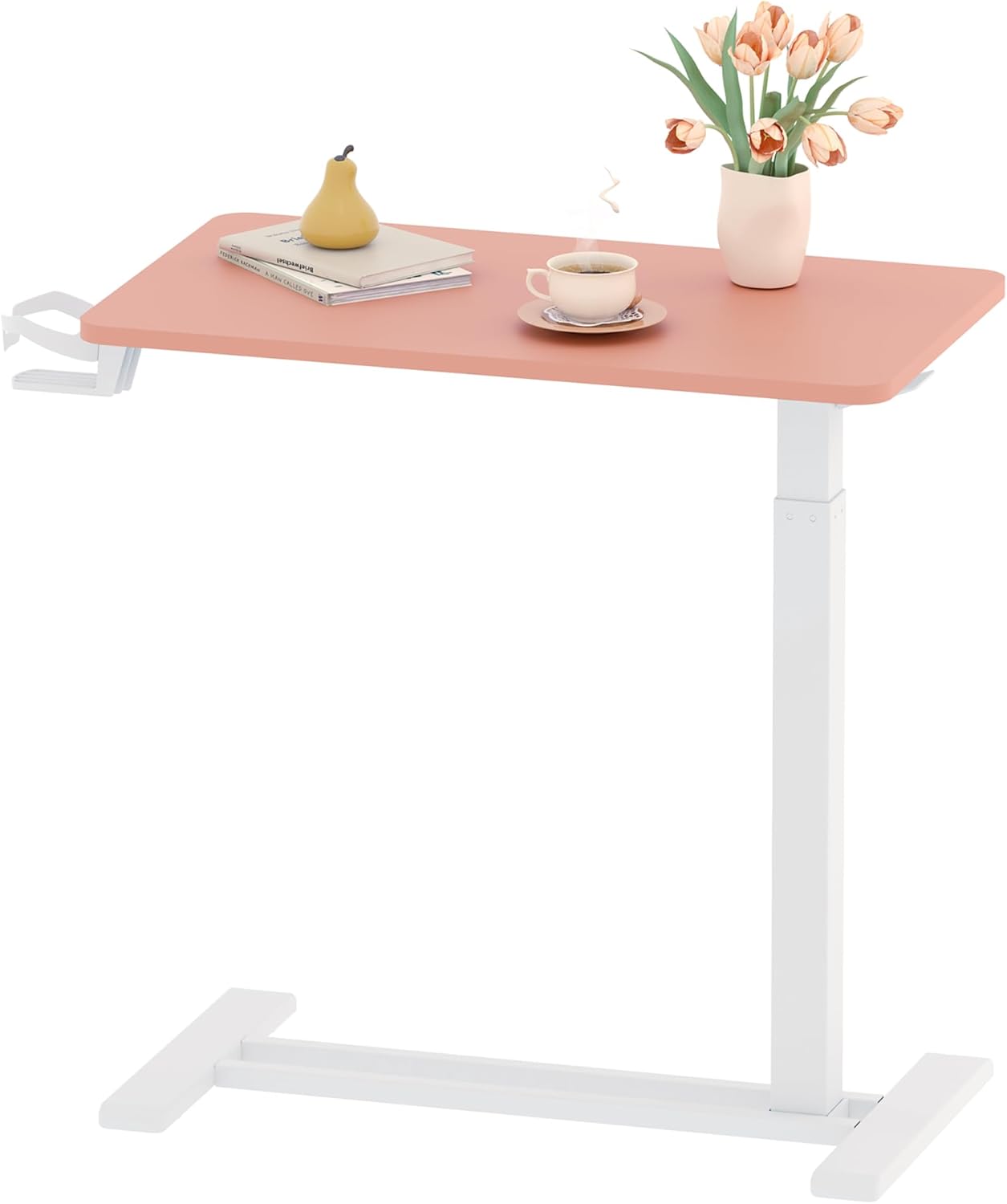 FLEXISPOT Mobile Standing Desk with Wheels Pneumatic Laptop Rolling Computer Cart Movable Height Adjustable Small Sit Stand Desk Computer Workstations Home Use(27.6" W x 15.7" D,Pink
