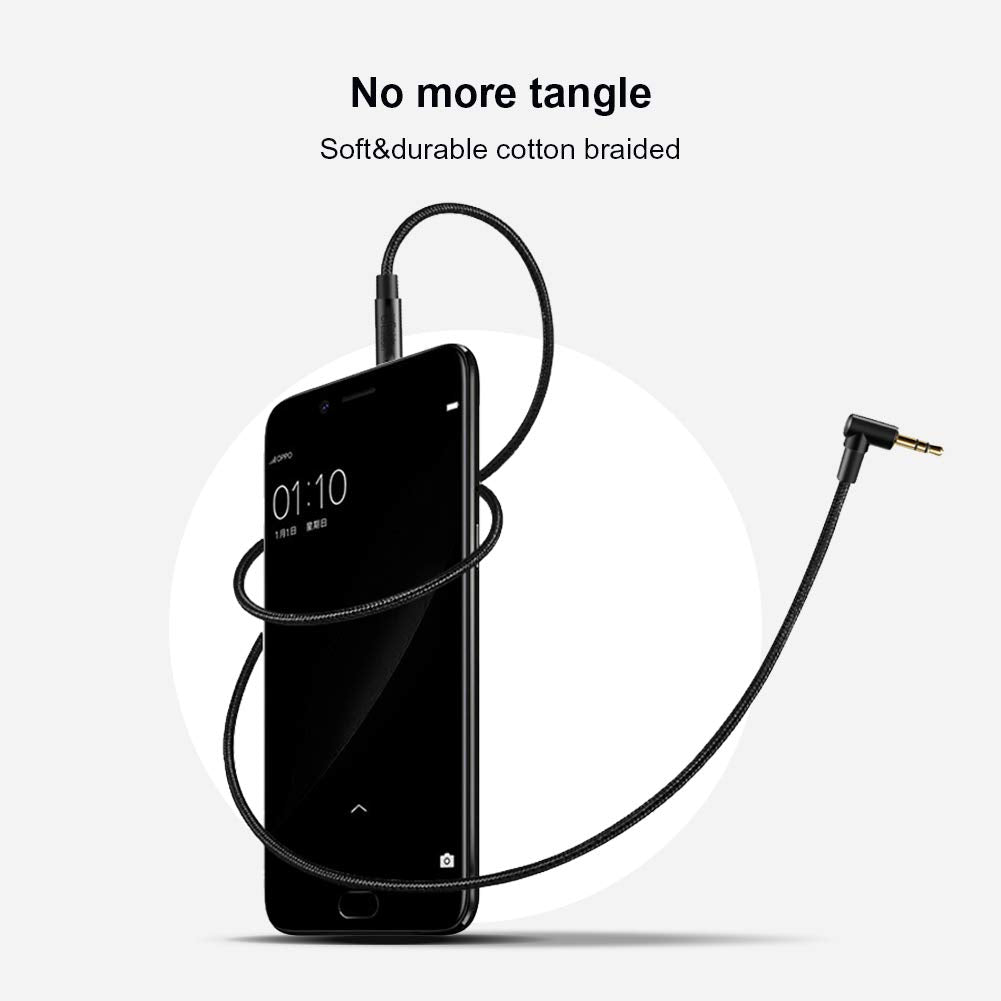CableCreation 3.5mm Audio Cable 3FT/0.9M, 3.5mm Right Angle Male to Male Auxiliary Jack HiFi Cable with Silver-Plating Copper Core for Car Stereos, iPhone, PS4, Beats, Echo-Dot & More
