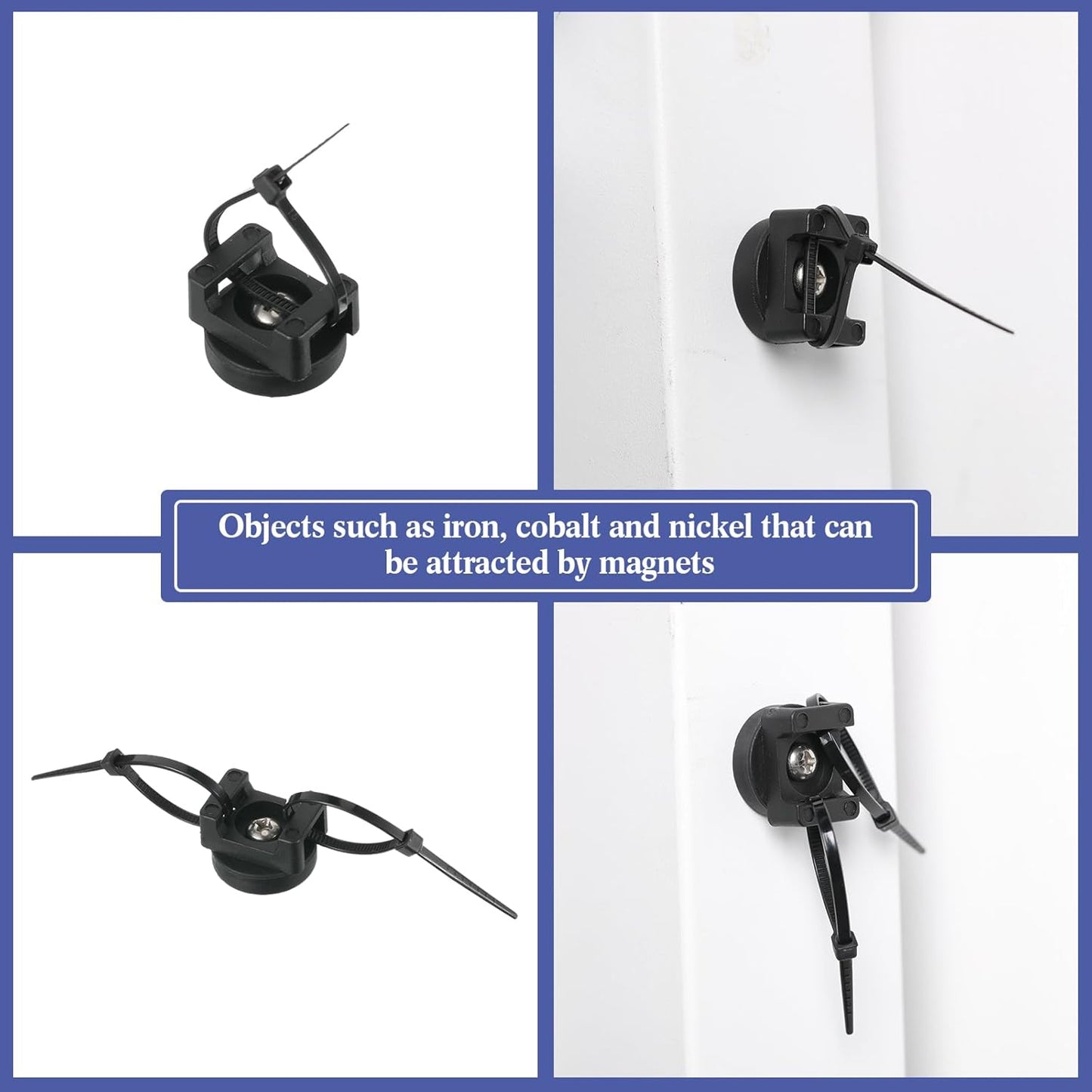 Yookeer 50 Pcs Magnetic Zip Tie Mount Base Black Magnetic Cable Clips Wire Holder Multipurpose Cable Ties Management Base Electrical Supplies for Wire (22 mm)