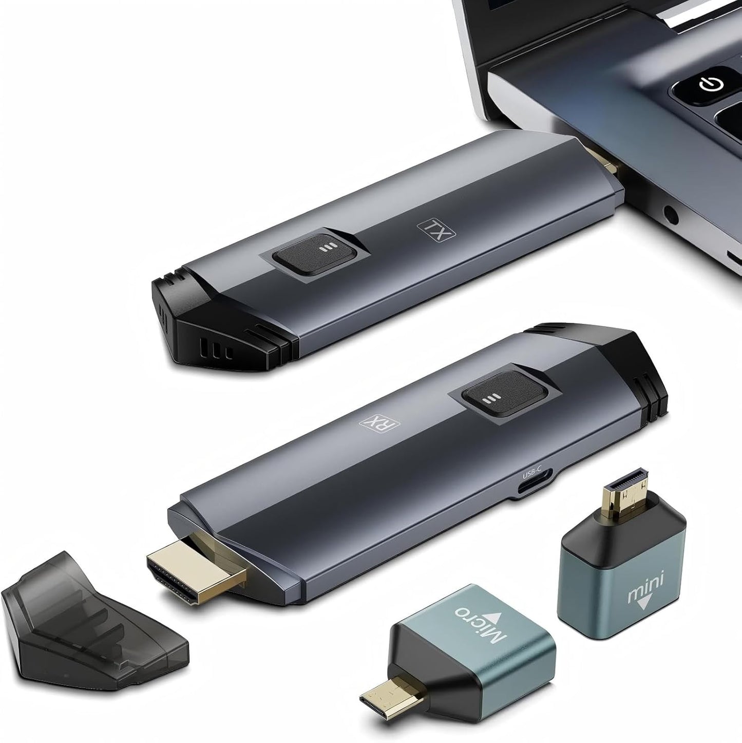 2025 Upgraded Wireless HDMI Transmitter and Receiver 4K, Portable Wireless HDMI Extender Kit 100FT, 2.4G/5G Plug & Play, Streaming from Laptop/PC/TV Box/Camera to Monitor/Projector/HDTV (Black)