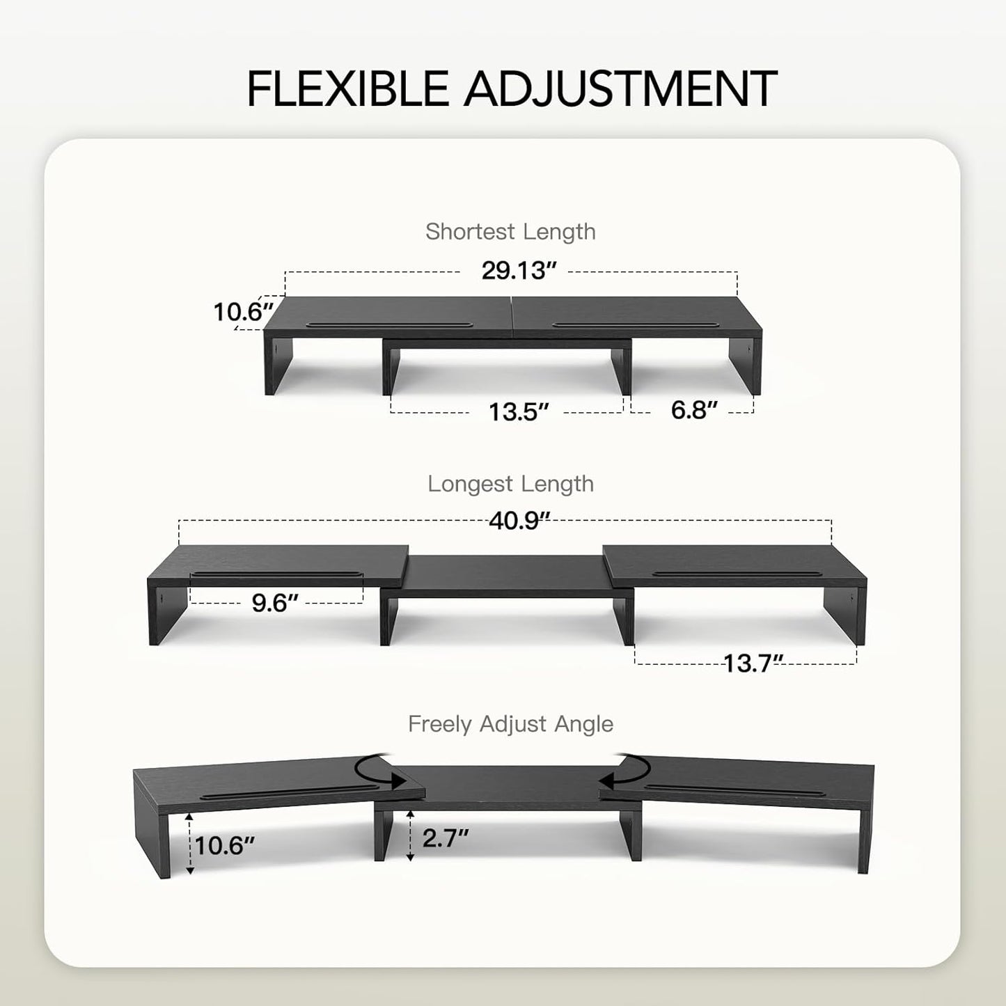 AMERIERGO Dual Monitor Stand Riser for 2 Monitors, Monitor Stand for Desk, Adjustable Computer Monitor Stand with 2 Slot, Multifunctional Desktop Organizer Stand for Laptop, PC, Computer, Printer