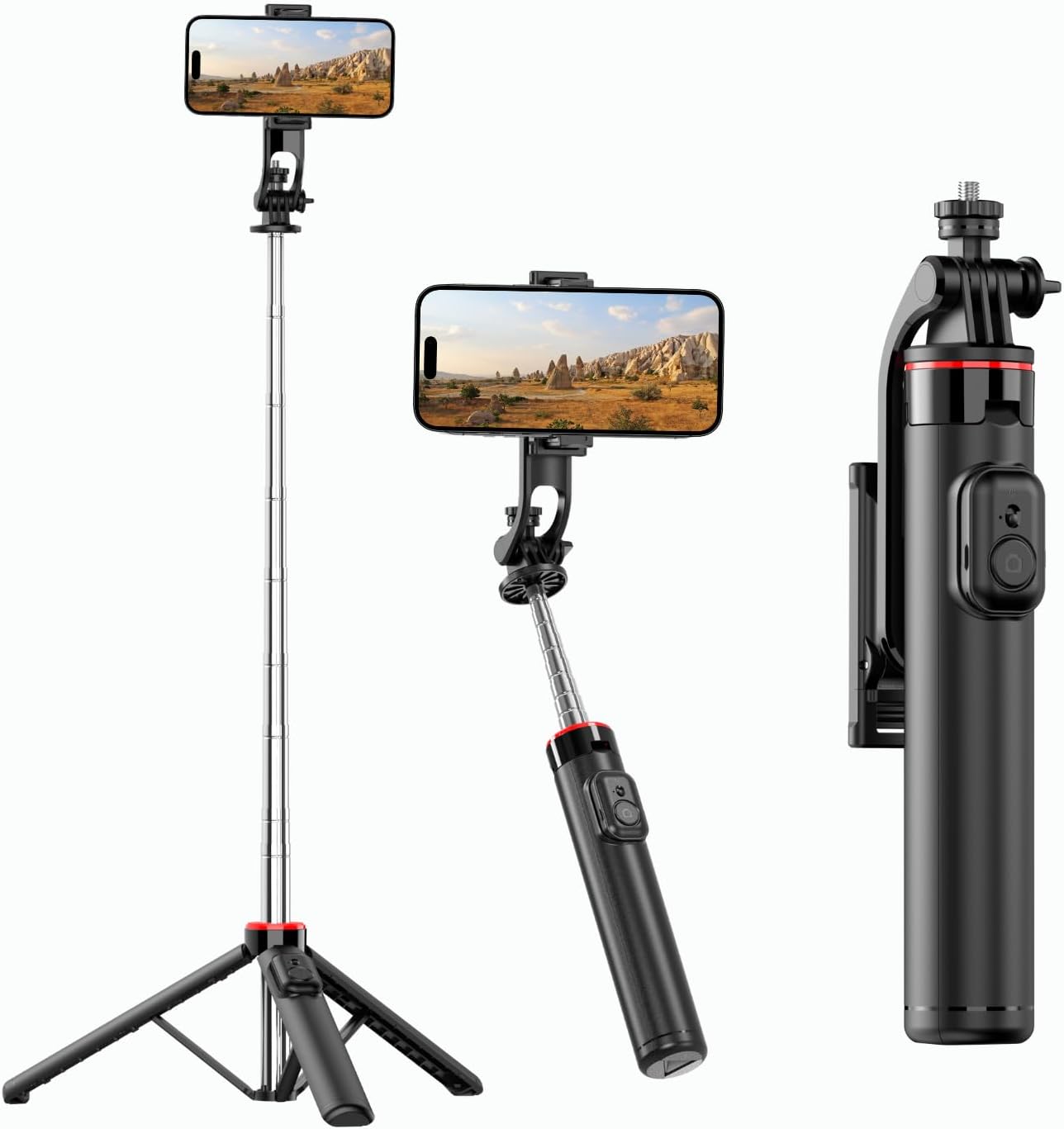 C13 52" Selfie Stick Tripod for iPhone Android, Portable Phone Stand with Wireless Remote, Extendable Travel Stand for Vlogging, Video Recording, Live Streaming,Group Photos
