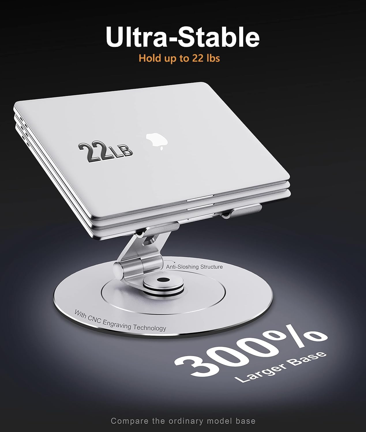 Ultra-Stable Swivel Laptop Stand for Desk with 360 Rotating Larger Base, Military-Grade Aluminum, Anti-Loosening Structure, Height Adjustable Laptop Stand, Suitable for 10"-17.3",Ocean-Grey