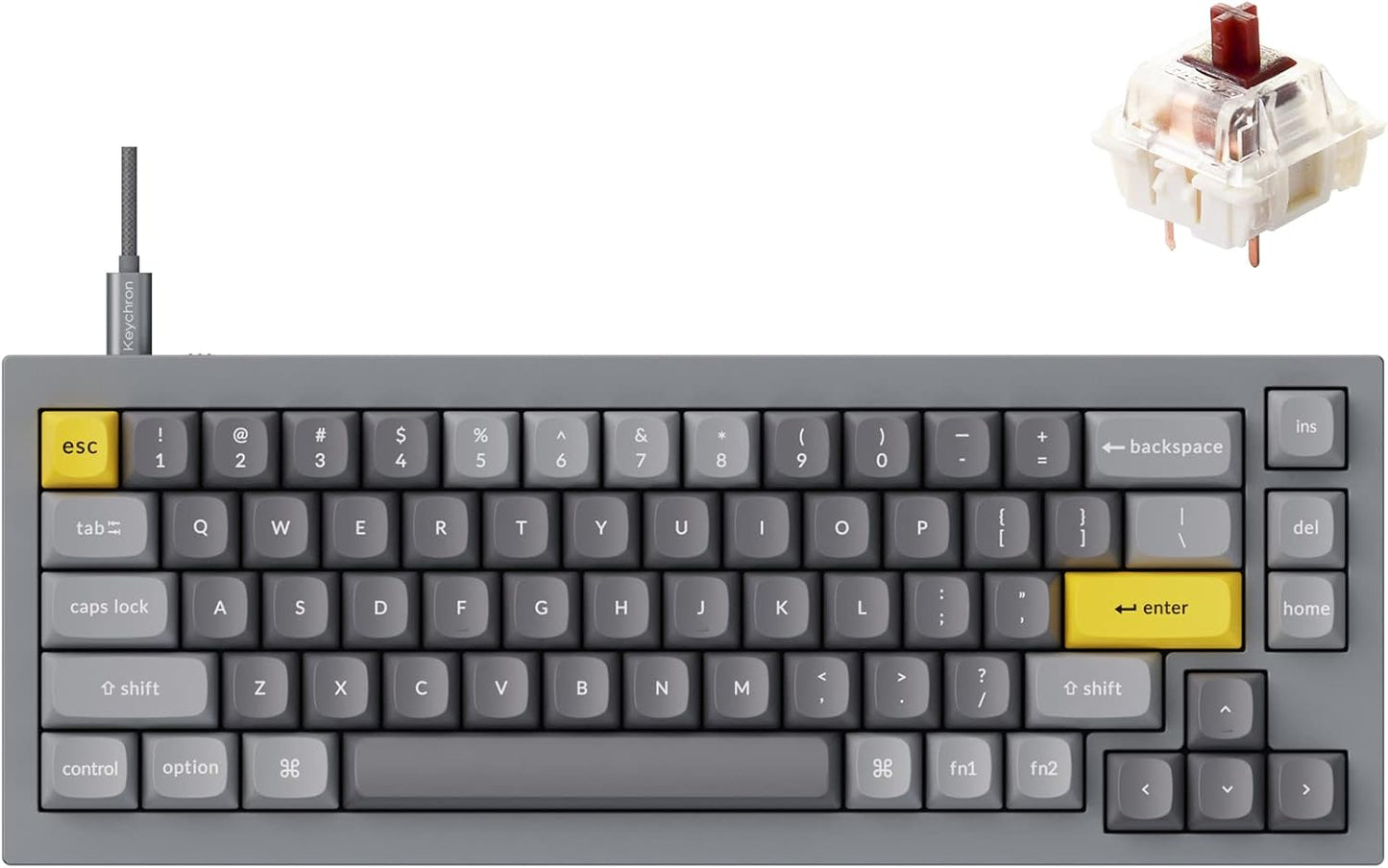 Keychron Q2 Wired Custom Mechanical Keyboard, QMK/VIA Programmable Macro, Full Aluminum, Hot-Swappable Gateron G Pro Brown Switch, 65% Layout Double Gasket Compatible with Mac and Windows - Grey