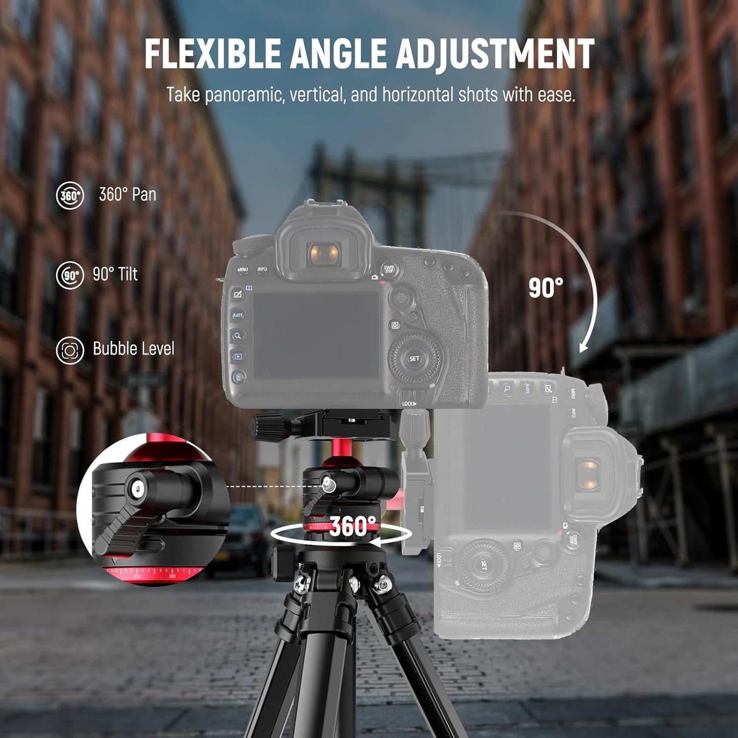 NEEWER Basics 66.5"/169 cm Travel Tripod for Camera, Lightweight Portable DSLR Stand with Ball Head, Arca Type QR Plate, Cell Phone Holder Compatible with iPhone Video Recording, Max Load 11 lb, TP12