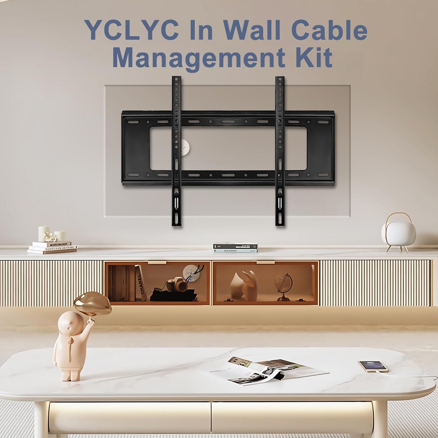 3in TV Cable Hider Wall Kit, YCLYC Large TV Cord Hider for Wall Mounted TV, TV Cord Covers for Wires on Wall Kit, Behind in Wall Cable Management Kit, Off White TV Wire Hider for Wall (2Pack)