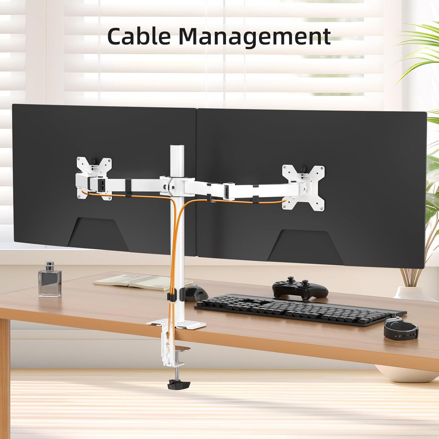 Suptek Dual Monitor Desk Mount, Adjustable Dual Monitor Arm for 2 Monitor Screens up to 38 inch, Extra Tall 15.75" Pole Monitor Stand for Desk, Holds up to 22 lbs,White(MD9442MW)