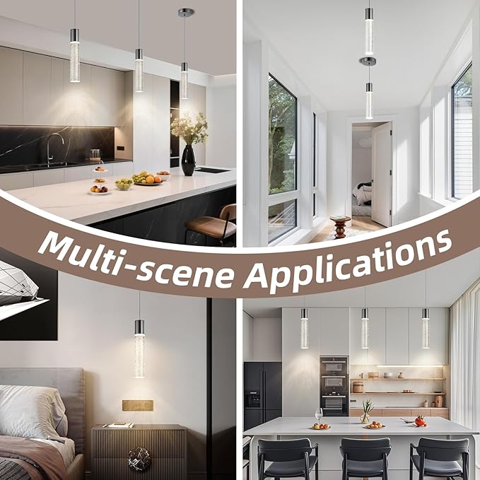 Pendant Lights Kitchen Island, 2700-6000K Modern Kitchen Island Lights,Black Dimmable Hanging Light Fixtures with Crystal Bubble, 12W LED Hanging Light for Dining Room, (3Pack)