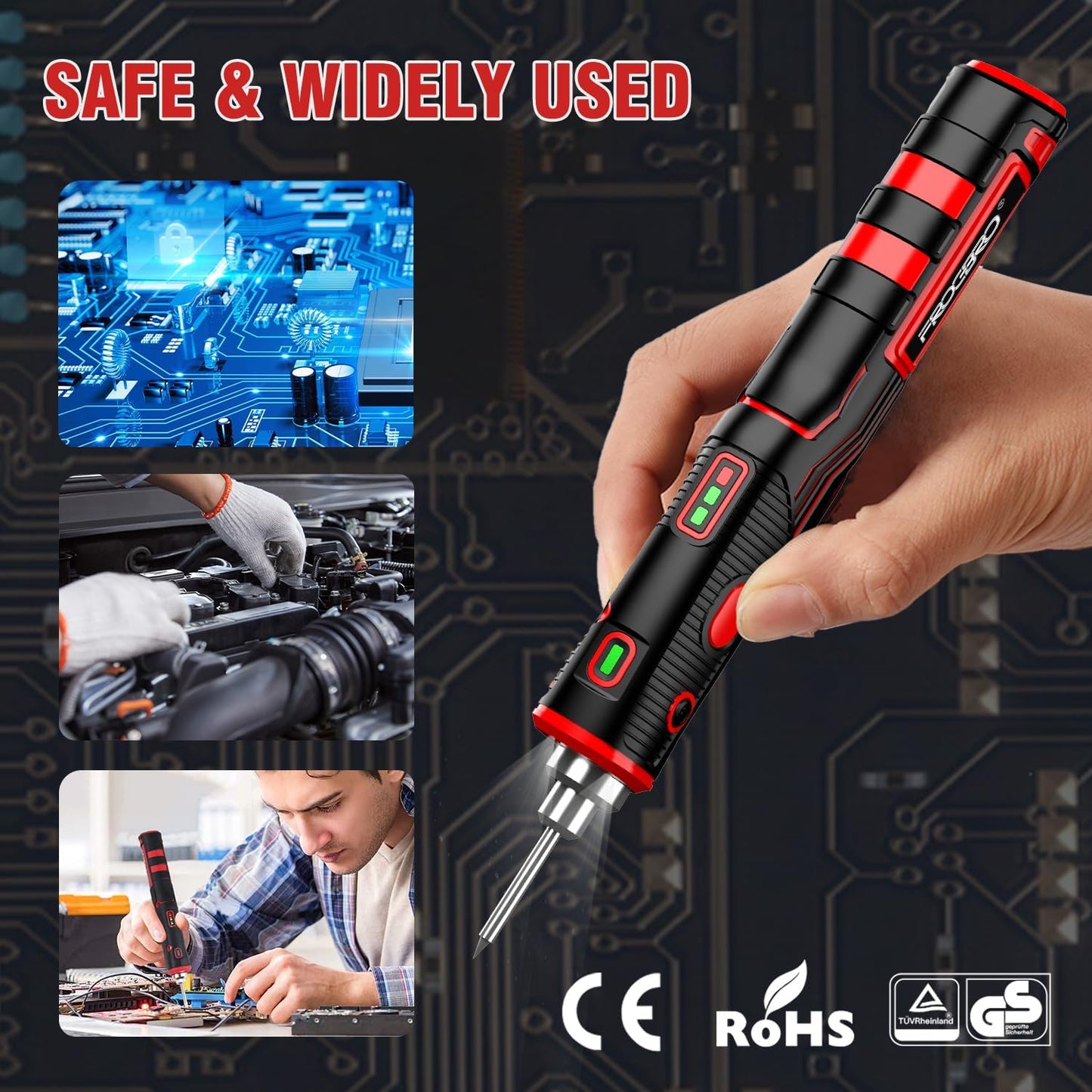 FrogBro Upgrade 11W 2500mAh Cordless Soldering Iron Kit, Max 968℉ Fast Heating Portable, USB Rechargeable High Capacity with Touch Sensor & LED Spotlight
