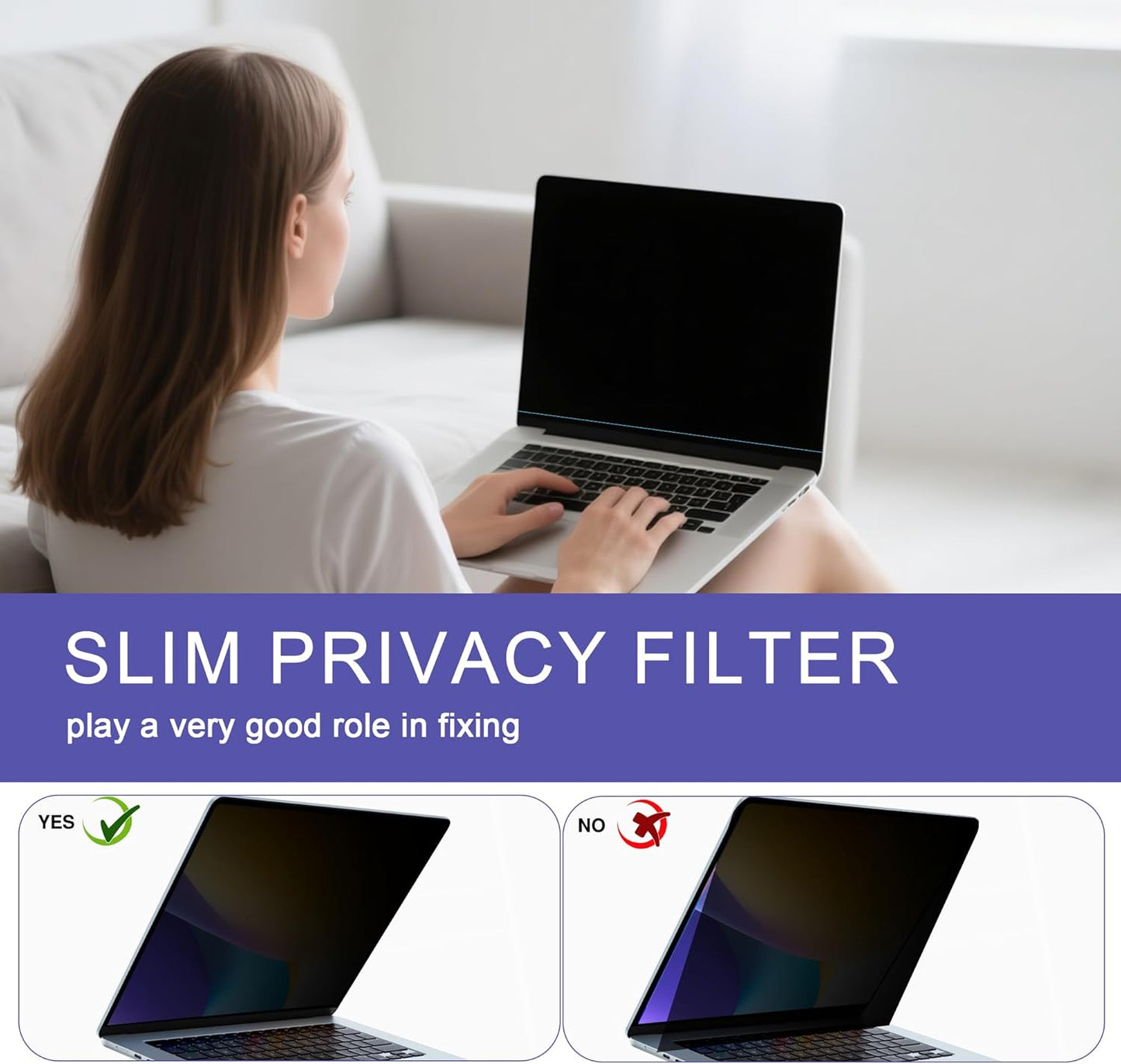 360° Privacy Screen Protector for MacBook Air 15 inch (2023-2025, M2, M3, M4), Privacy Screen Filter Compatible with MacBook Air 15.3 inch, Anti-Spy/Anti Fingerprint/Anti Blue Light/Anti Glare