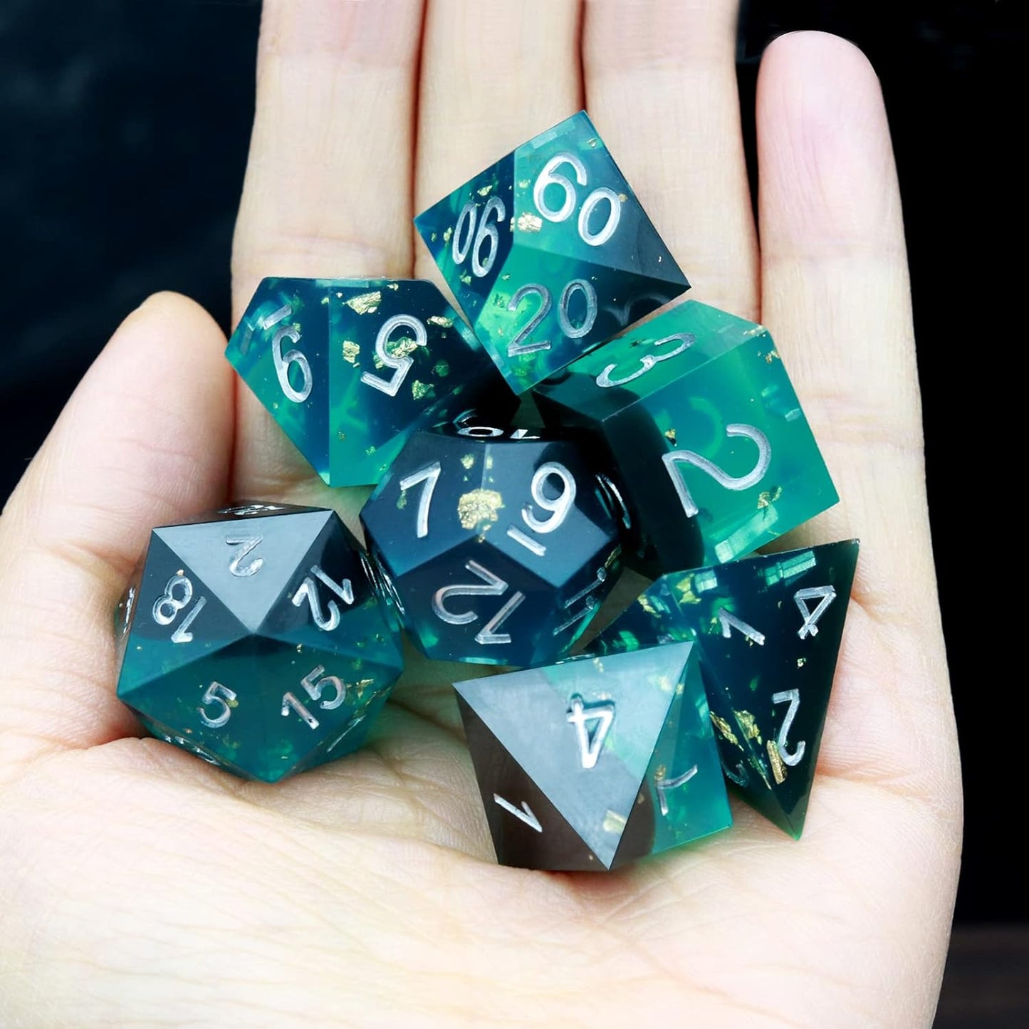 Haxtec Sharp Edge DND Dice Set Blue Black Resin Dice Gold Flakes D&D Dice for RPG Role Playing Games Compatible with Dungeons and Dragons Gift War Series