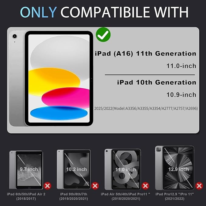 Case for iPad (A16) 11th Generation 11 Inch (2025) /iPad 10th Generation 10.9 Inch (2022) with Rotating Stand Screen Protector,Heavy Duty Shockproof Cover for i Pad 10th Gen Case,Black Green