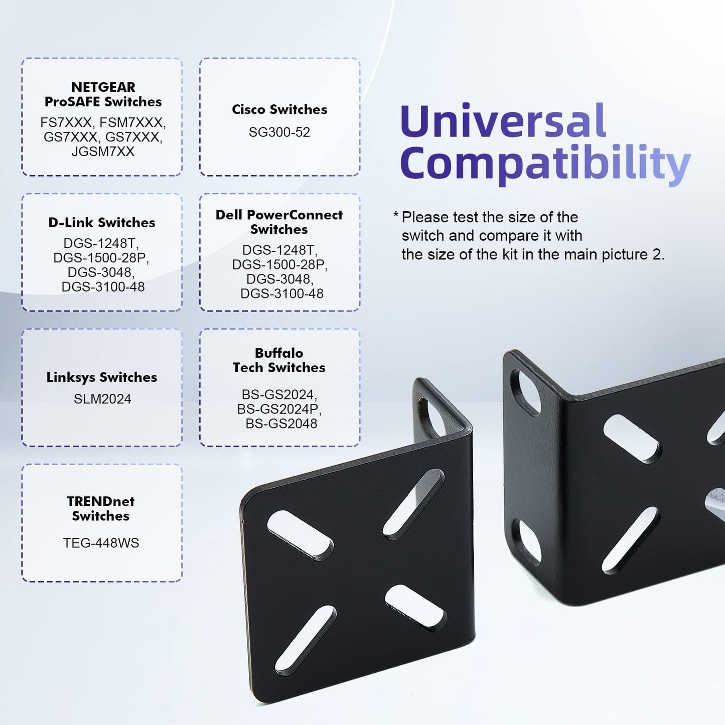 Rack Mount Kit for 17.3 inch Switches, Adjustable Rack Ears for Buffalo Tech, Cisco, NETGEAR,Dell, D-Link, Linksys and TRENDnet Products, Adjustable Hole Distance 14-29mm