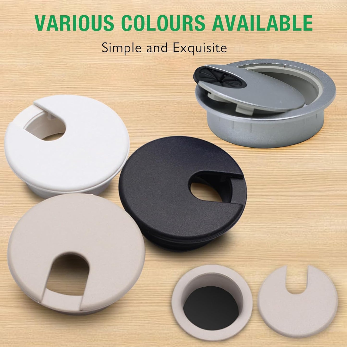 5 Pcs Desk Grommet 2" / 50 mm, Desk Cord Hole Cover, Cable Grommet ABS Plastic, Desk Hole Grommet for Home & Office Pc, Detachable Cable Cord Organizer-Black