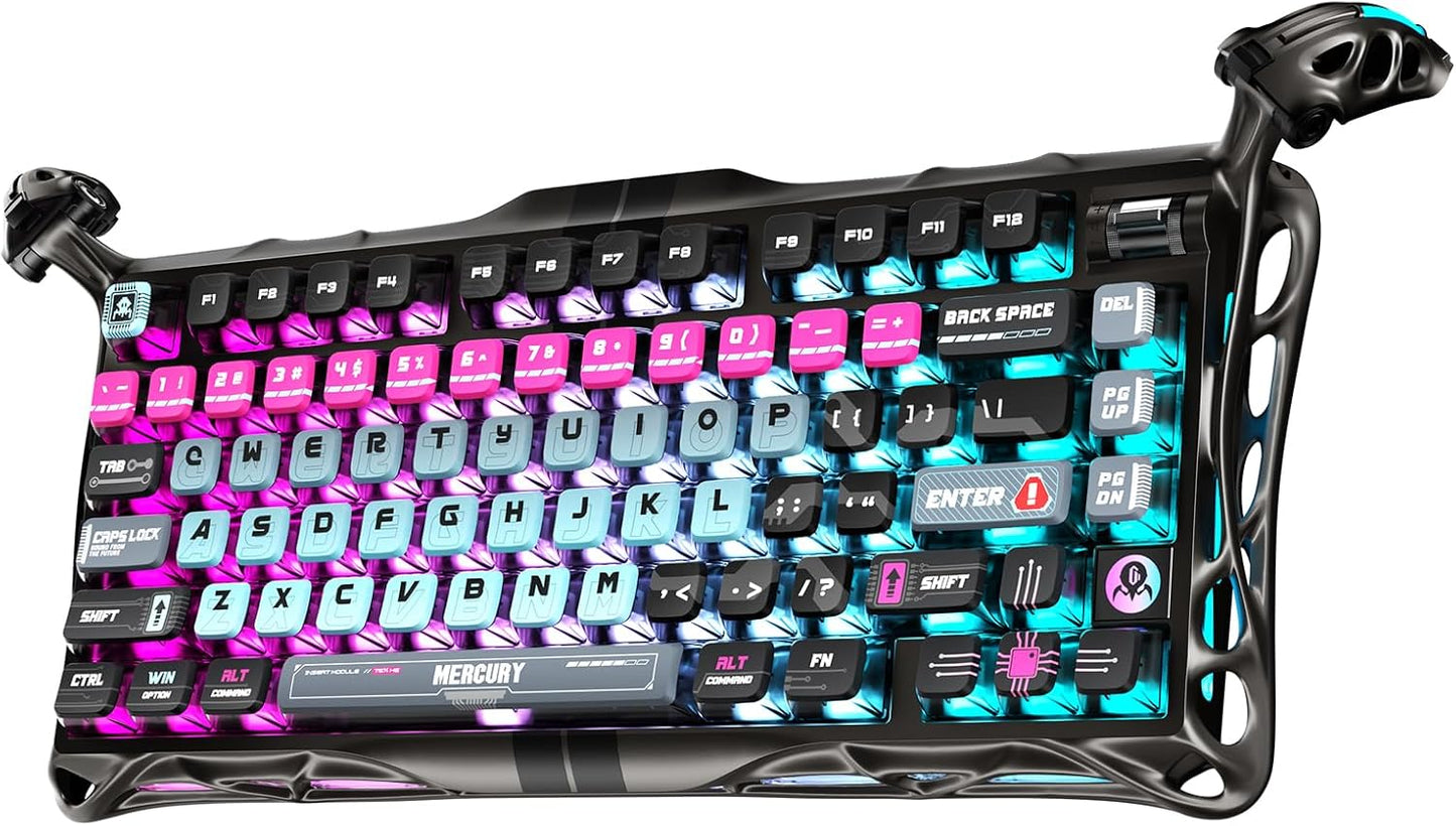 GravaStar Mercury V75 Pro HE Keyboard – 75% Layout Gaming Keyboard, Hall‑Effect Magnetic Switches, Only Wired, Hot‑Swappable, 8000 Hz Polling, Dual‑Zone RGB, Semi‑Aluminum Frame with Cyberpunk