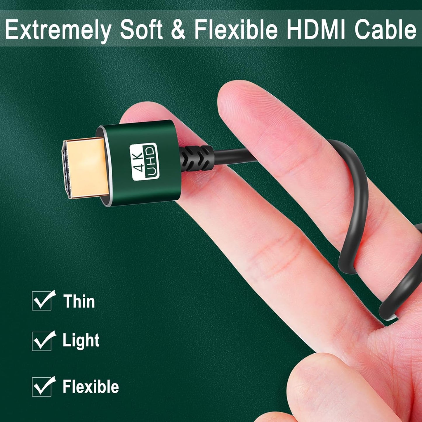 Thin HDMI to HDMI Cable 6.6FT 2 Pack, Ultra Slim & Flexible HDMI Cord Supports High Speed 4K@60Hz 18gbps 2160p 1080p