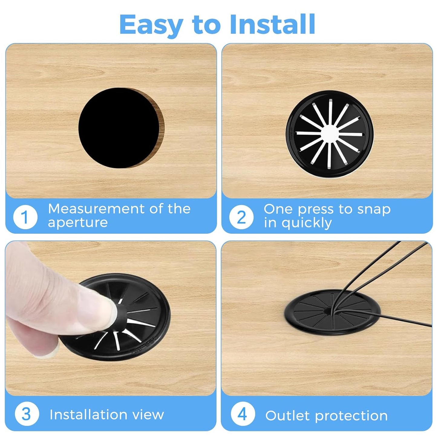 12 Pcs Cable Grommet, Snap Bushing 1-9/16" (40 mm) Mounting Diameter, Flexible Petal-Shaped Buckle Round Nylon Desk Grommet for Wires Through Countertop Cord Organizer and Protection, Black
