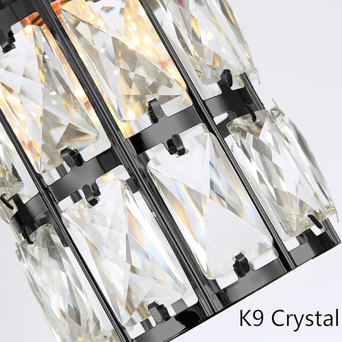 6-Lights Rectangle Modern Crystal Pendant Lights for Kitchen Island LED Dimmable Glam Pendant Lighting Chandelier for Dining Room Hallway Corner Lamp Black