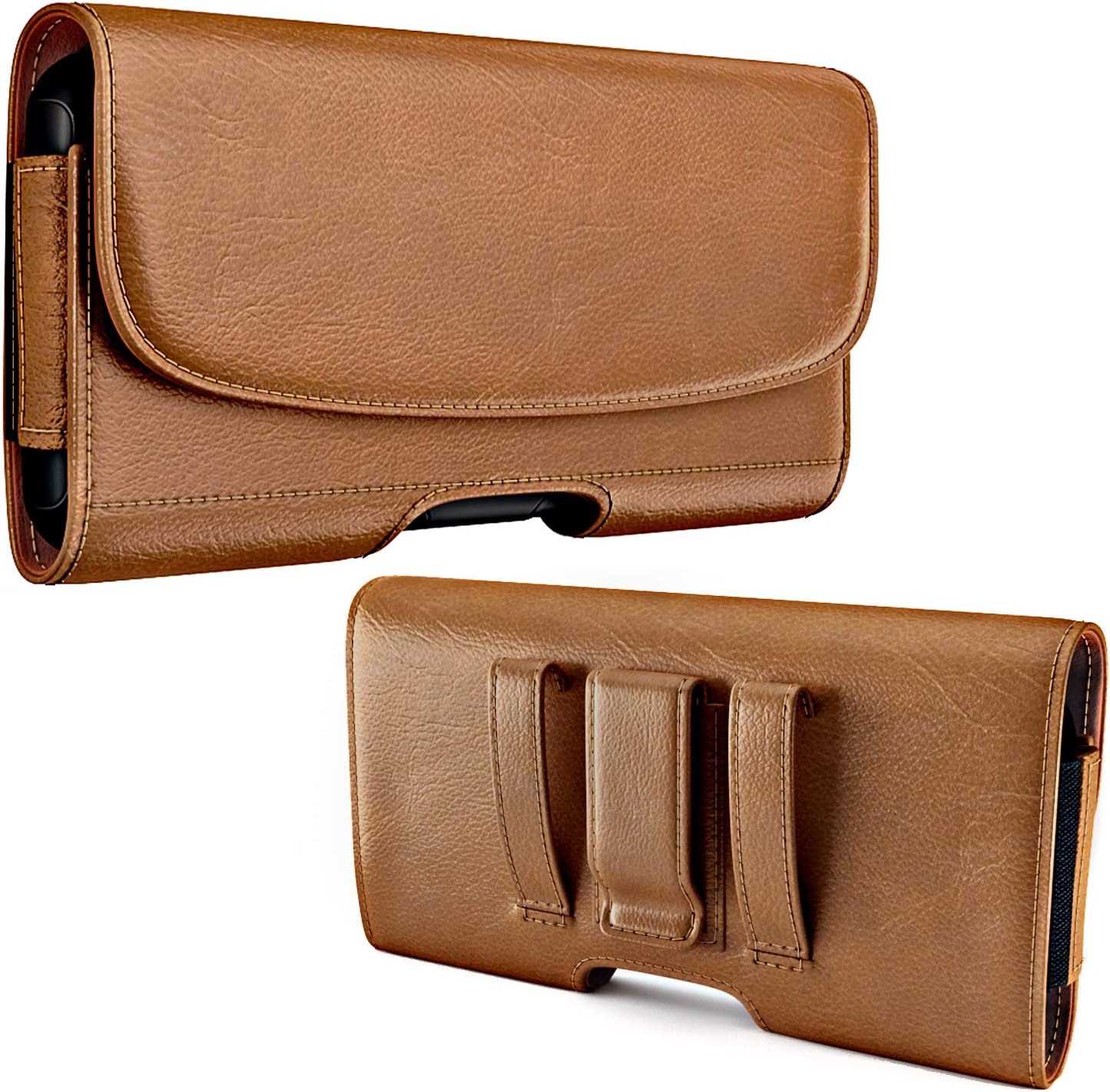 PiTau Holster for Samsung Galaxy Ultra S25 S24 S23 S22 S21 S20 A73 A54 A53, Phone Belt Clip Holder Case for Google Pixel Pro XL 9 8 7 6 4 3, Men's Big Cellphone ID Card Carrying Pouch, Brown X-Large