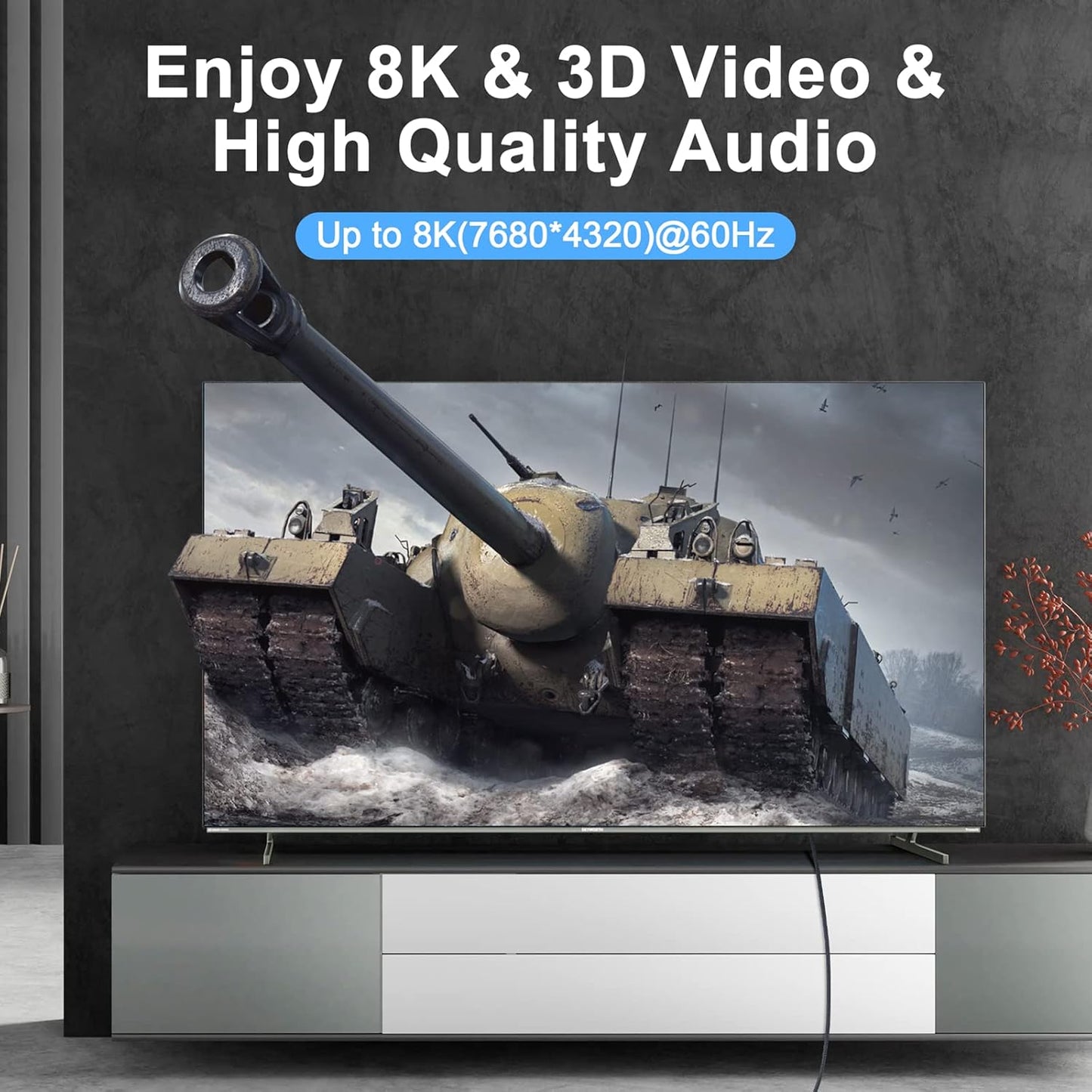 8K 4K HDMI Cable 15FT, High Speed Braided HDMI to HDMI 2.1 Cord Supports 8K@60Hz, 4K@120Hz 144Hz 48Gbps Compatible with Roku TV/PS5/HDTV/Blu-ray