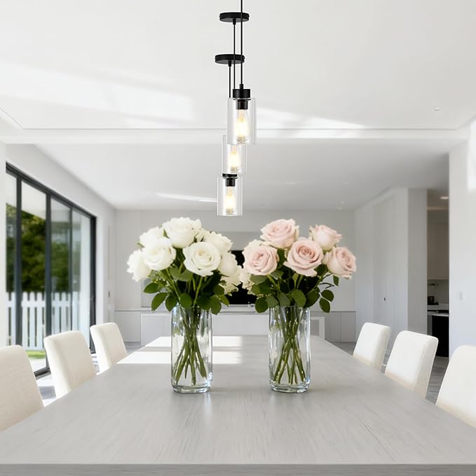 Modern Pendant Light, Matte Black Pendant Lights Kitchen Island,Farmhouse Pendant Lighting for Dining Room Bedroom Bar Office 2 Pack