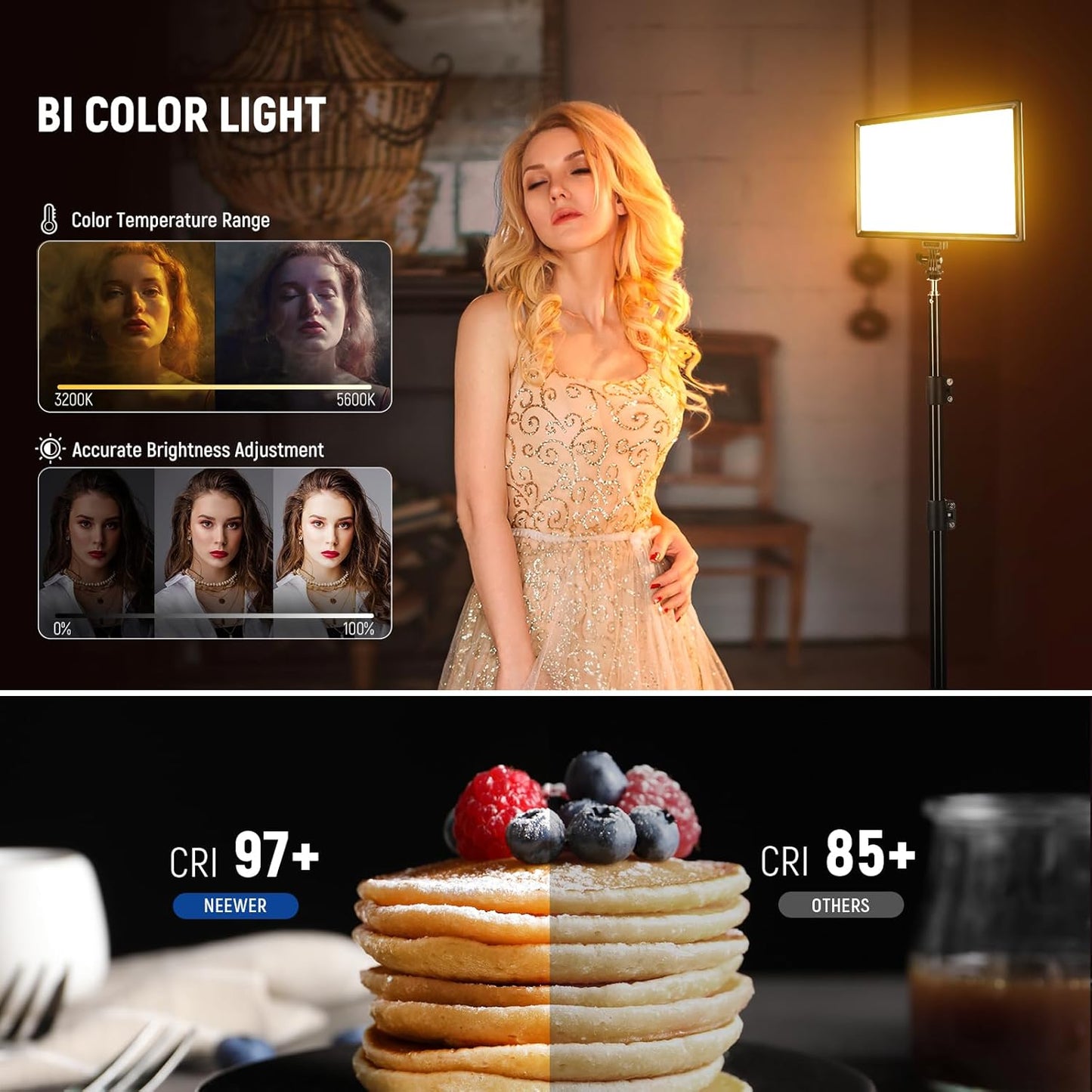 NEEWER 192 LED Video Light Panel, 20W Ultra Thin Bi Color Dimmable DSLR Camera Soft Light, 8000mAh Built in Lithium Battery, 3200-5600K CRI97+, Key Lighting for Studio Photography Recording Streaming