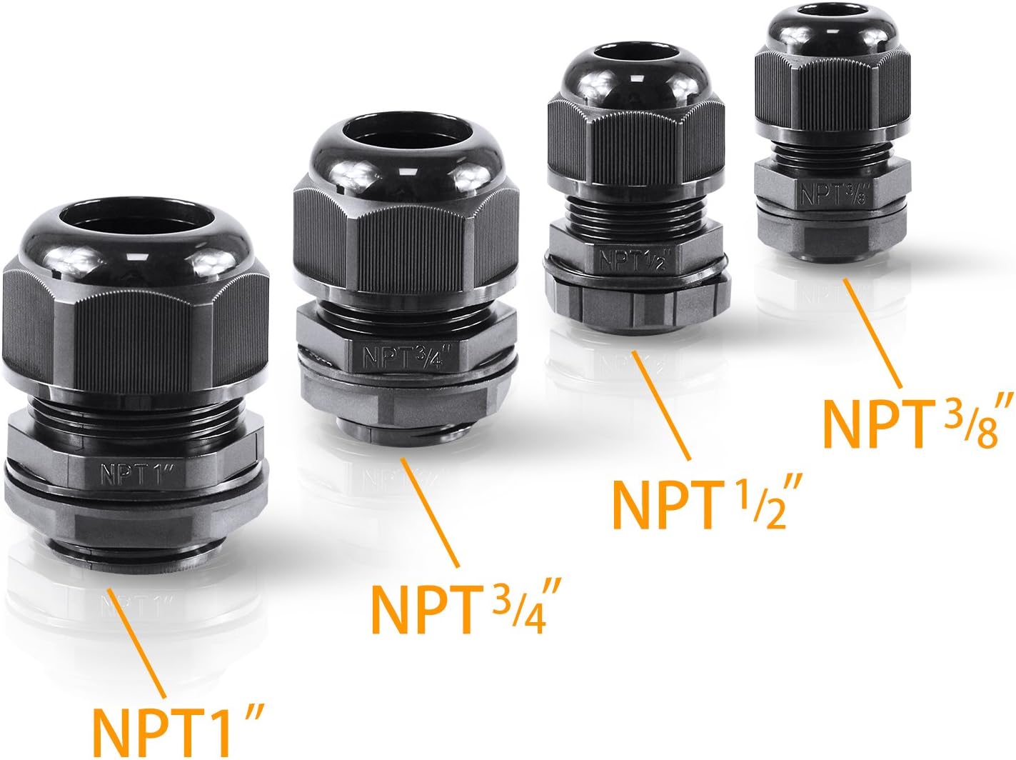 XHF 25 Pcs 3/8" IP68 Strain Relief Nylon Cord Grip NPT Cable Glands Adjustable UL Listed and RoHS Compliant (Black)
