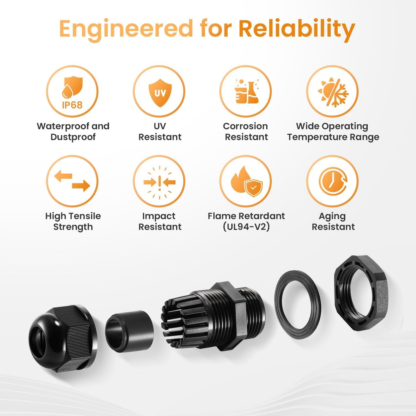 QILIPSU 50pcs 3/8" NPT Cable Gland Waterproof IP68 Nylon Cable Pass Through Cord Grip Connector Strain Relief Wire Grommet
