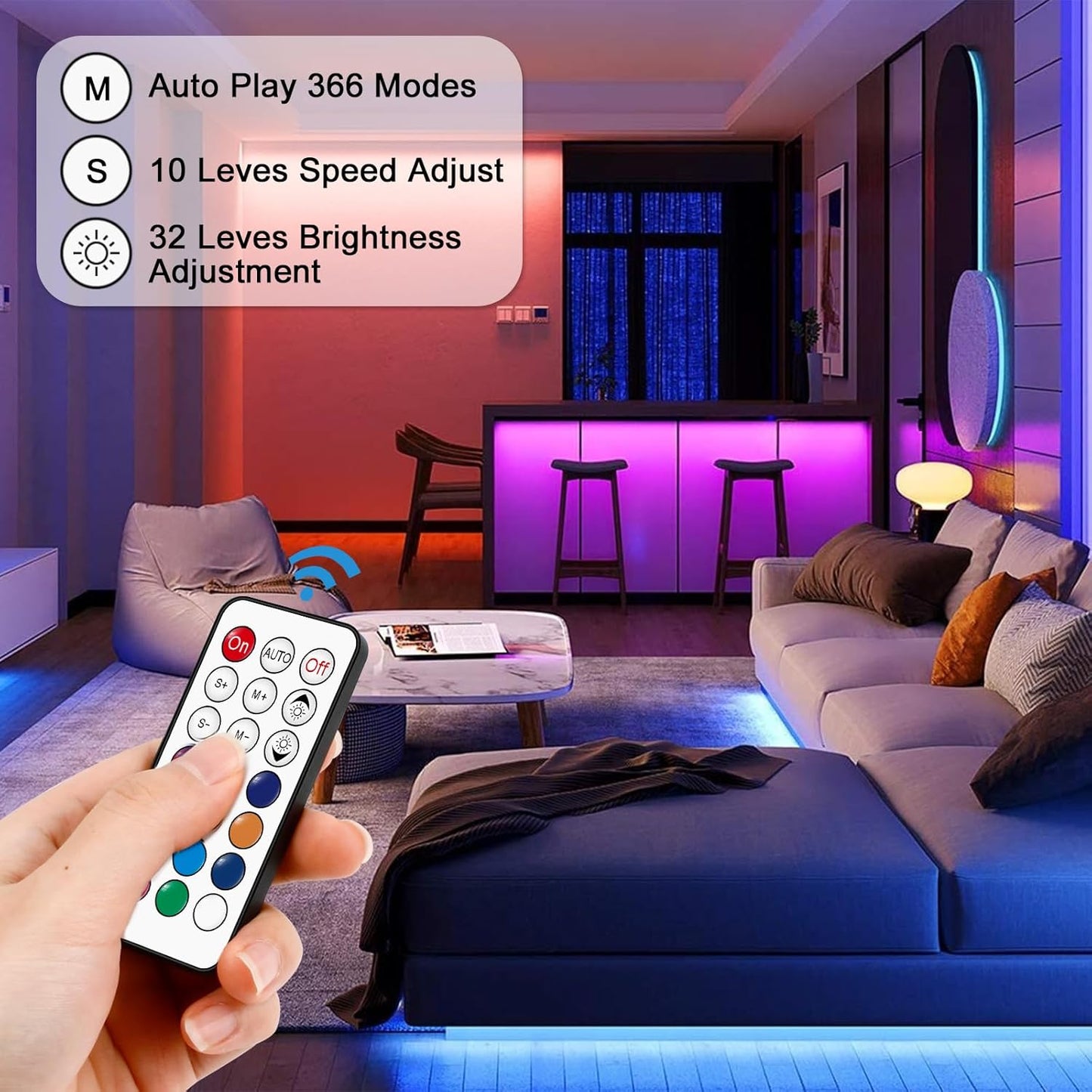 RGBZONE 3-PIN LED Controller, RF Wireless Remote Control, DC5V/12V/24V Mini Controller for Dream Color WS2812B WS2812 WS2811 Light Strips (21 Key)