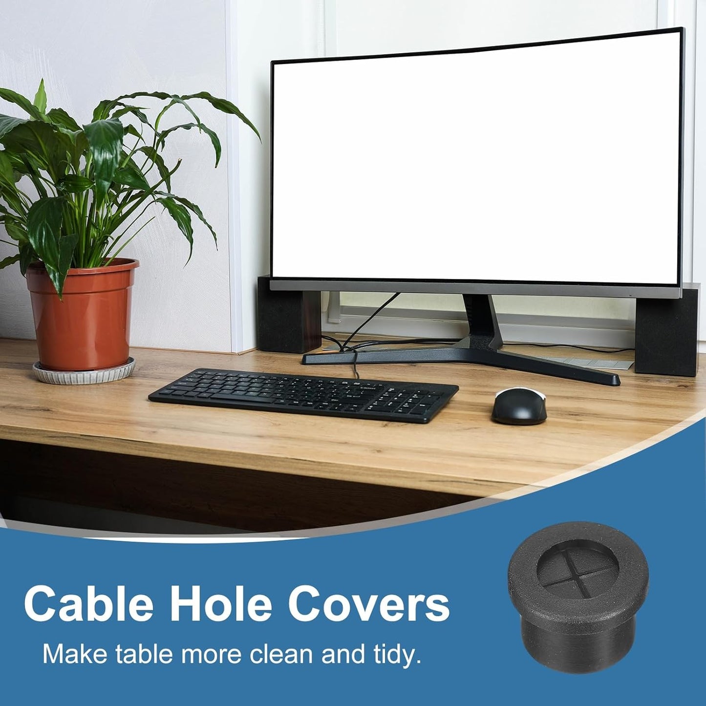 uxcell 4Pcs Cable Cord Grommet, 9/16"(14mm) Rubber Desk Grommets Wire Pass Through Hole Cover with Marked Cable Ties for Home Office Cable Wire Protection, Black