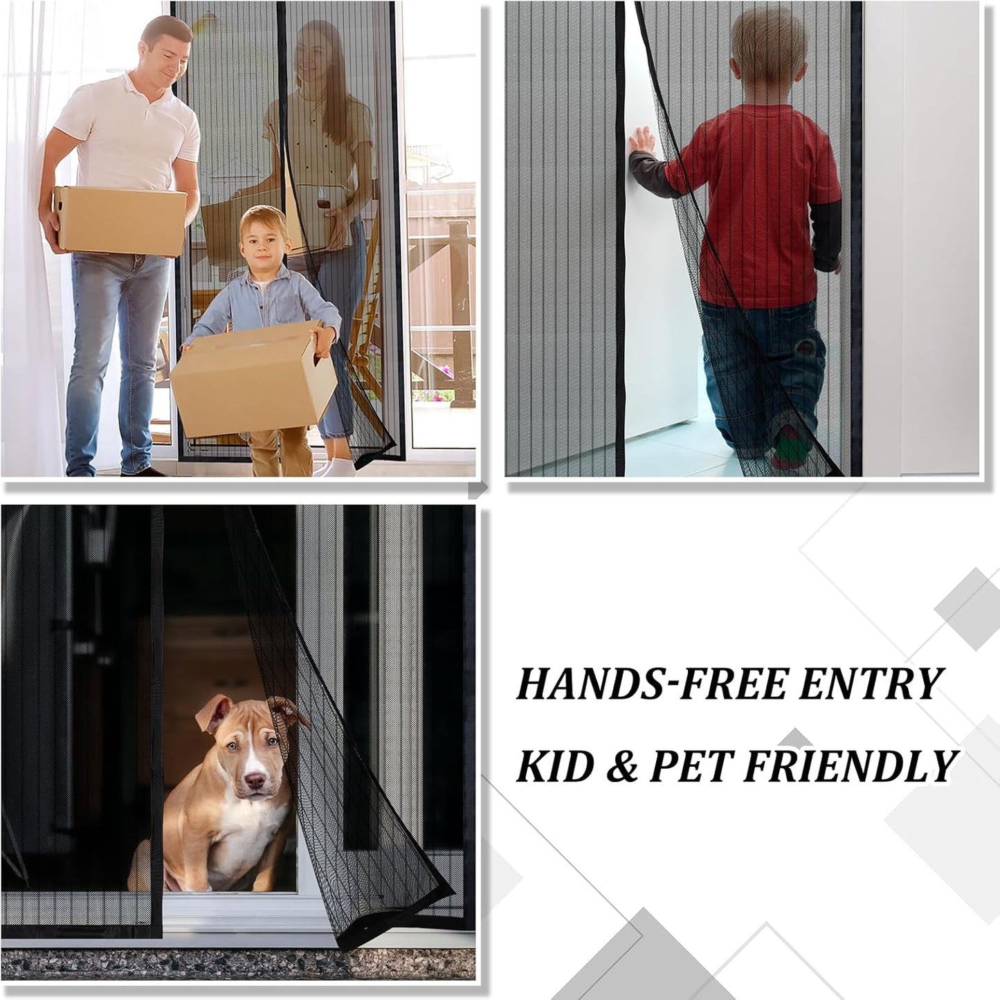 Magnetic Screen Door - Self Sealing, Heavy Duty, Hands Free Mesh Partition Keeps Bugs Out Let Breeze in- Pet and Kid Friendly - Keep Open Feature (Black, Fit Door Size 39 x 82 Inch)