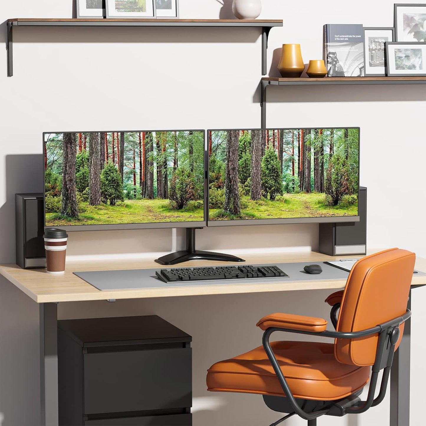 WALI Dual Monitor Stand for Desk, Monitor Stands for 2 Monitors up to 27 inch, Dual Monitors Mount Fits up to 22lbs, Free Standing Full Motion Dual Monitors Arm for Desk (MF002), Black
