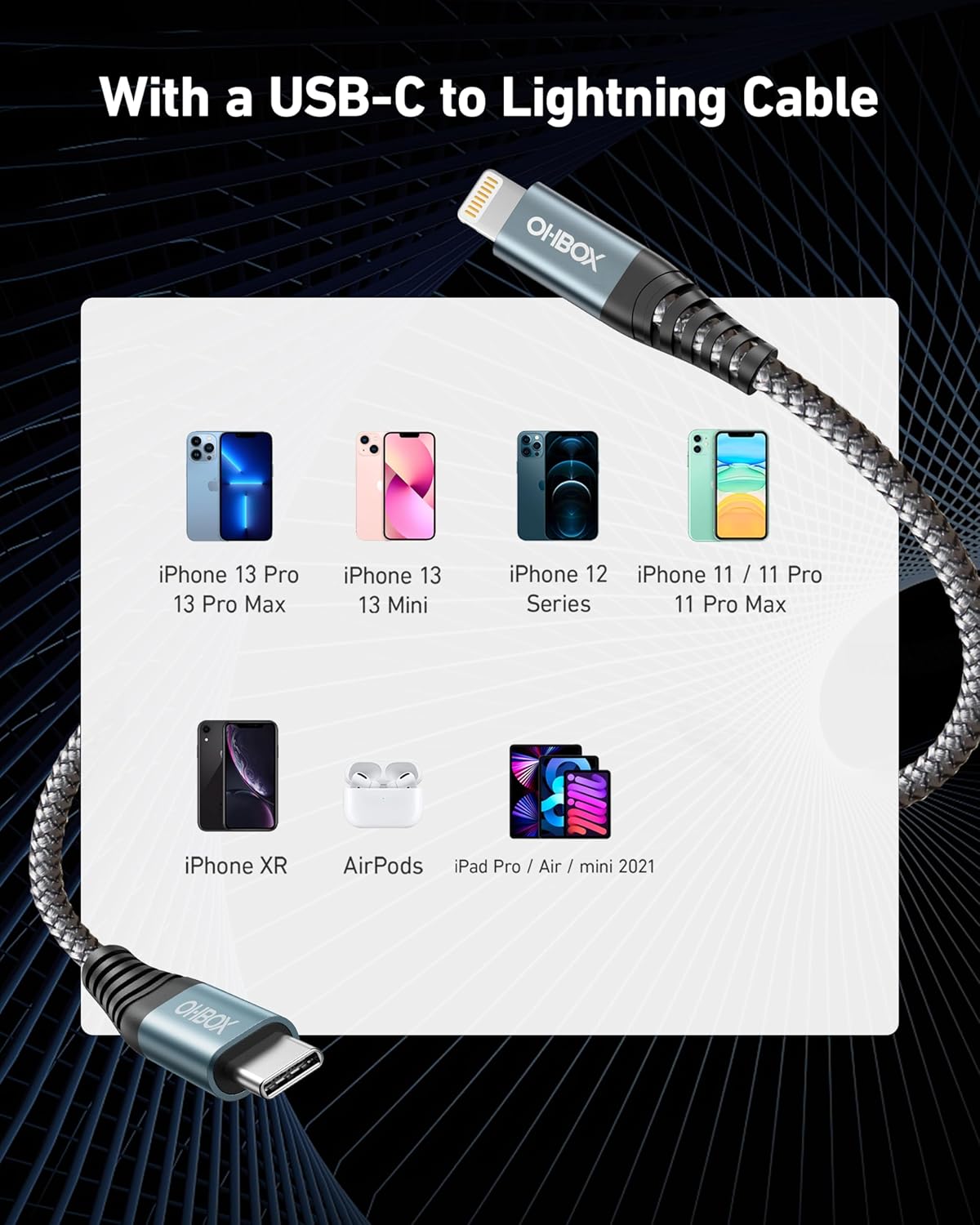 ohbox USB C to Lightning Cable 3FT 2Pack USB-C iPhone Cable MFi Certified USBC Fast Charger Cord Compatible with iPhone 14 13 12 11 Pro Max Mini X XS XR 8 Plus 10 SE iPad