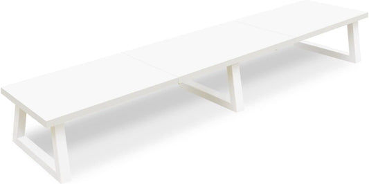 TEAMIX White Dual Monitor Riser for 2 Monitors-42inch, Wood Desktop Dual Stand with Metal Legs, Long Screen/PC/Laptop Storage,Computer Shelf TV Holder Home Office