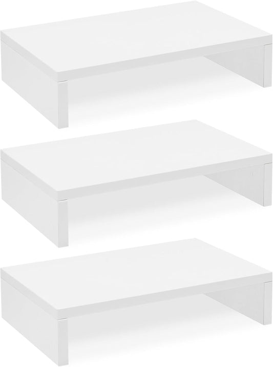 TEAMIX Monitor Stand Riser-3 Packs,Wood 3 Tiers Adjustable Monitor Stand Dual Monitor Riser for 2 Monitors/Laptop/PC Computer Stand for Desk (White, 3 PCS)