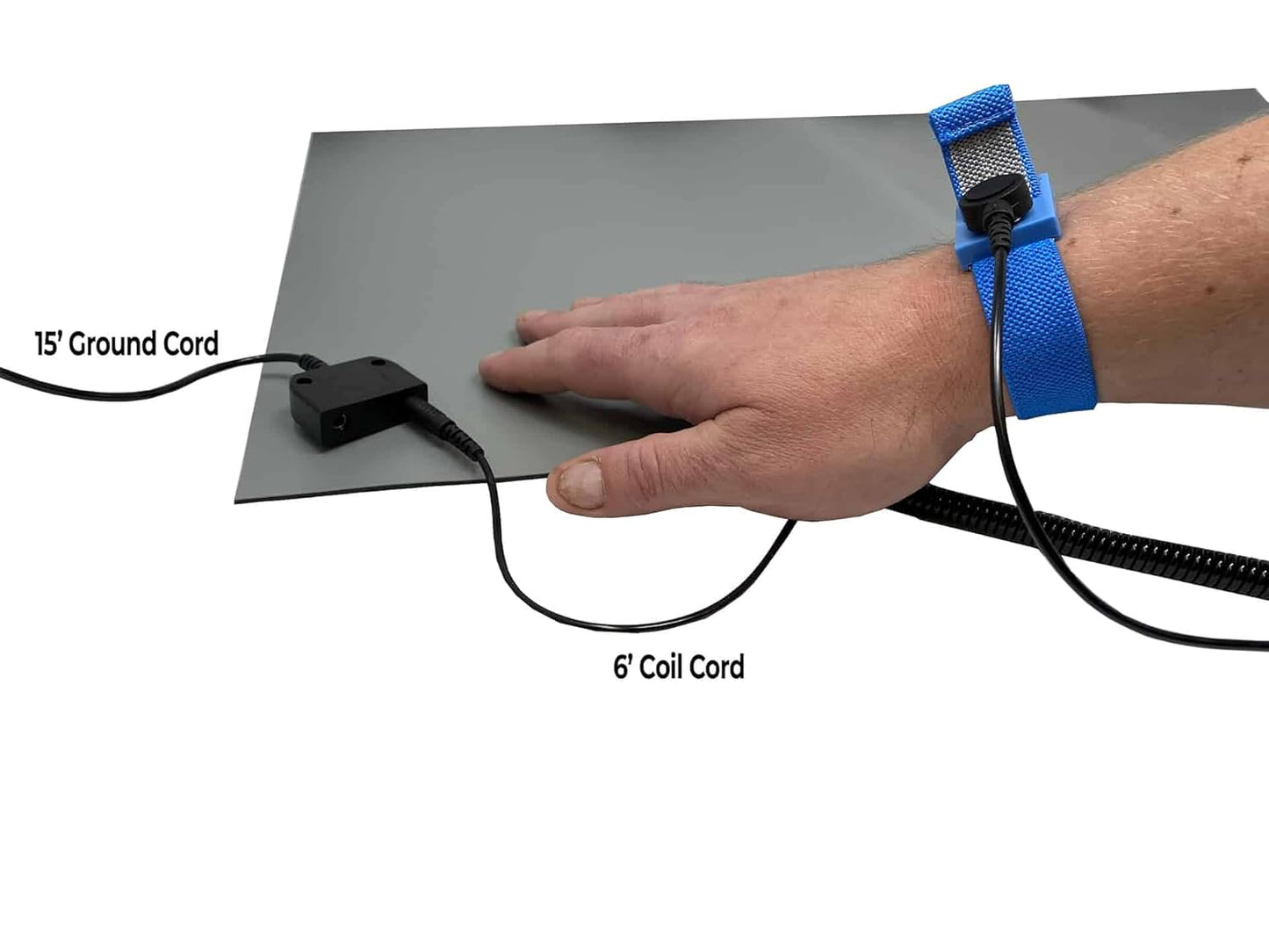 RubberStat Dual Layer ESD Compliant Workstation Rubber Table Mat Kit, Soldering, Cell Phone Repair, with Wrist Strap Set and Ground Cord - 36"x36" Grey
