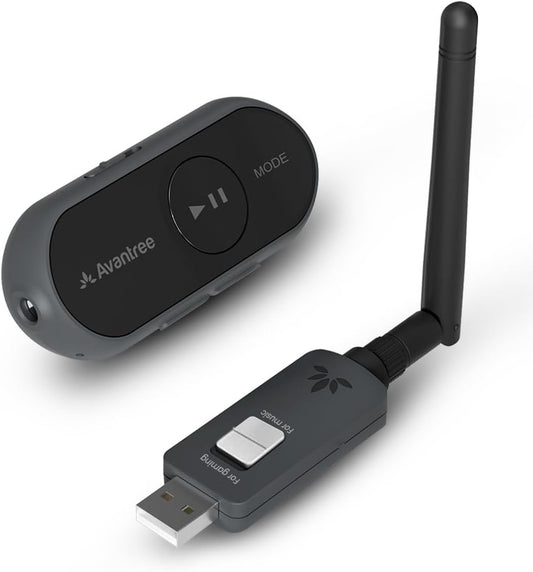 Avantree ProLink - Bluetooth 5.4 LE Audio Transmitter & Receiver Set, aptX Lite, 20 ms Ultra-Low Latency & HiFi Wireless Audio Adapter for Gaming, Calls, Music, Plug & Play for PC, PS5, Mac, Phones