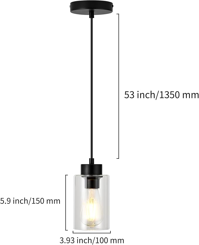 Pendant Lights Pendant Light Fixtures Pendant Lighting Matte Black Modern with Glass Shade, Kitchen Island, Adjustable Cable, Living Room, Bedroom, Hallway