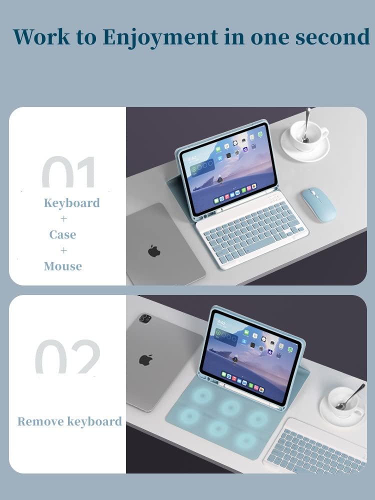 AnMengXinLing Keyboard Case for iPad 11th(A16)/iPad 10th Generation 2022 with Mouse Detachable Wireless Bluetooth Keyboard Pencil Holder Slim Leather Cover for iPad11/iPad10, (Blue)
