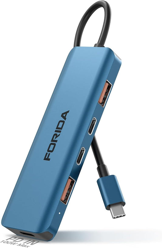 USB C Hub, 10Gbps USB 3.1 Adapter for MacBook, with 100W PD Charging, 2 USB C 3.1 10Gbps and 2 USB A 3.1 Data Ports, Compatible with Surface, XPS, Samsung, Dell and More (Blue)