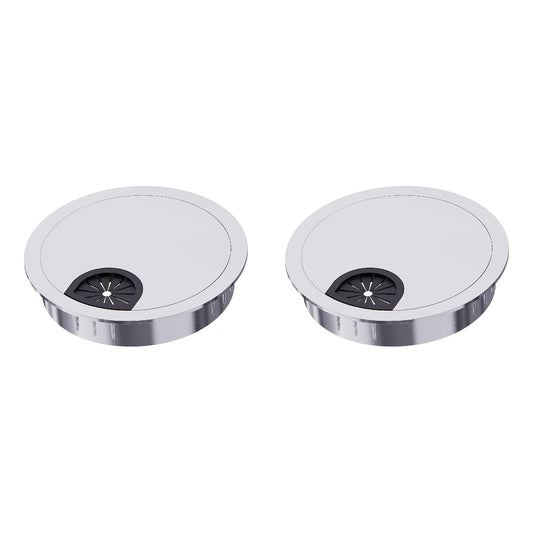 2 Pack Desk Grommet 2-3/8 Inch 60mm, Zinc Alloy Computer Desk Wire Hole Cover, Office Desktop Cord Cable Hole Metal Ring, Silver Tone