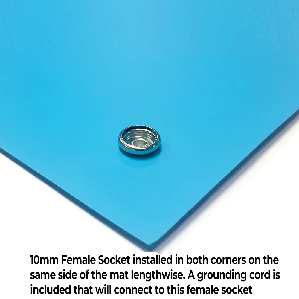 RubberStat Dual Layer ESD Compliant Workstation Rubber Table Mat Kit, Soldering, Cell Phone Repair, with Wrist Strap Set and Ground Cord - 36"x72" Blue