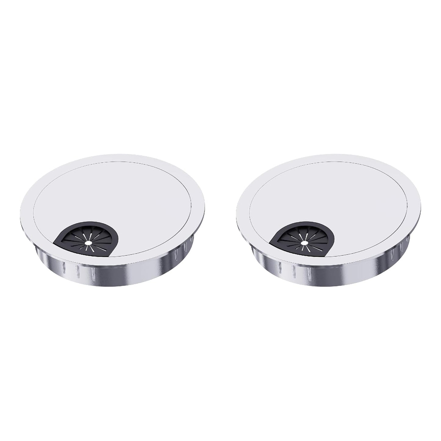 2 Pack Desk Grommet 2-3/8 Inch 60mm, Zinc Alloy Computer Desk Wire Hole Cover, Office Desktop Cord Cable Hole Metal Ring, Bright Silver
