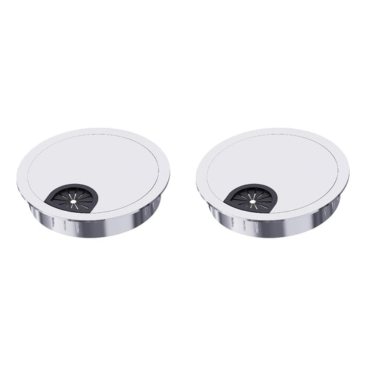2 Pack Desk Grommet 2-1/8 Inch 53mm, Zinc Alloy Computer Desk Wire Hole Cover, Office Desktop Cord Cable Hole Metal Ring, Bright Silver