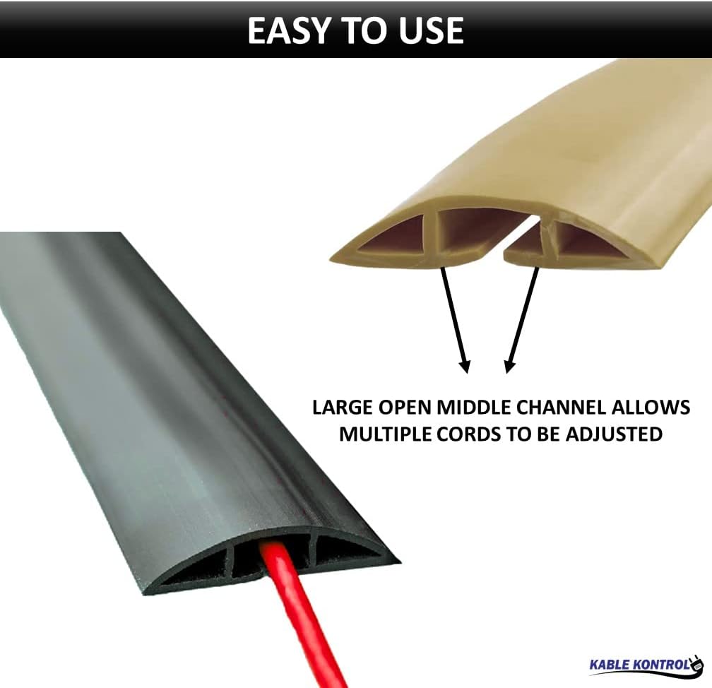 Kable Kontrol Floor Cord Cover kit - 15 Feet Long Gray Plastic Cable Protector, Hides Cords and Conceals Wires, for Extension Cord Cable Management, Channel Size 0.75” W x 0.43” H