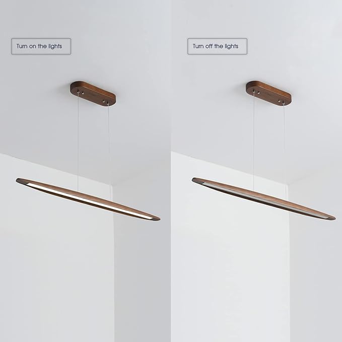 71" Wood Linear Pendant Light Wood Linear Dinning Room Light Island Lights LED Dimmable Chandelier 40w for Dining Room Billiard & Pool Table Walnut Color