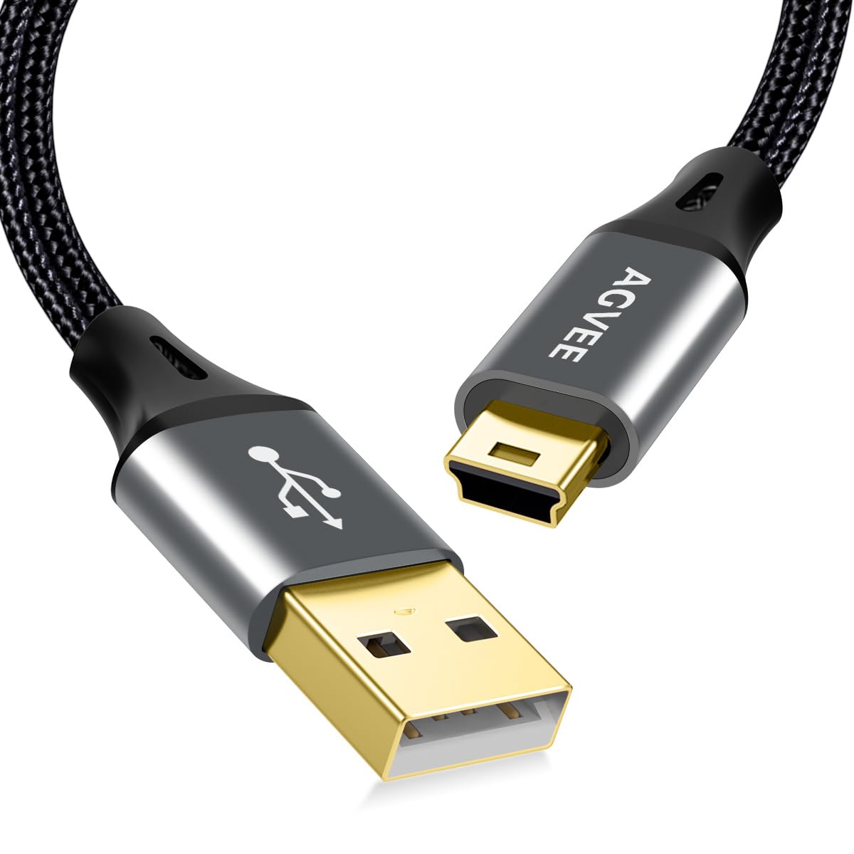 AGVEE 1ft Mini USB Cable, Braided Durable USB-A to Mini-B Charger Charging Cord for TI-84, Garmin GPS, Go-Pro Hero 4 3 2 HD, PS3 Controller, Canon Camera, Blue Yeti Microphone, Dark Gray