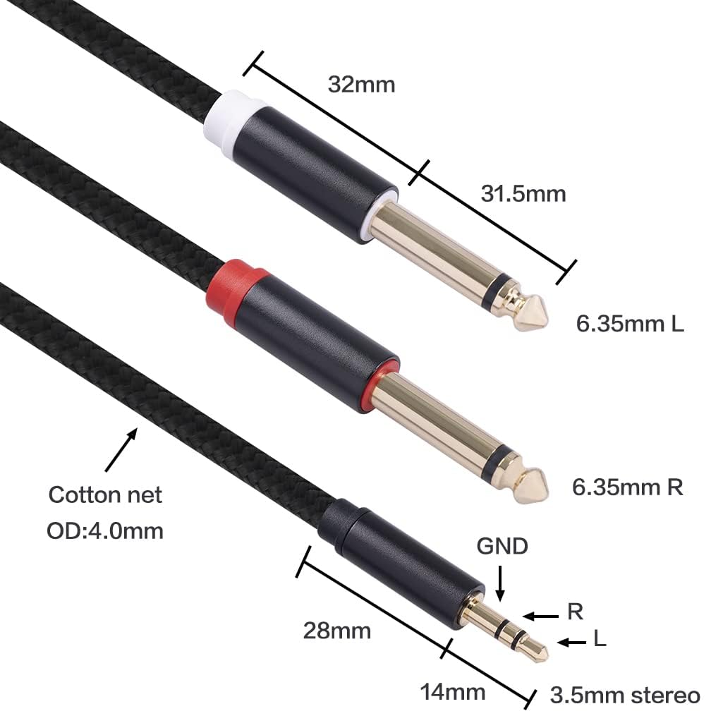 2Pack 16Ft 3.5mm TRS to Dual 6.35mm Stereo Cable 1/8 TRS to Dual 6.35mm 1/4 TS Mono Y Splitter Audio Cord Adapter for Smartphone, Mixer,PC, CD Player, Speakers and Home Stereo System